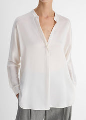 Silk Satin Band-Collar Blouse in Long Sleeve | VINCE Women