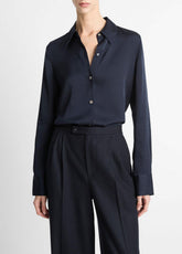 Silk-Blend Slim Button-Front Blouse in Long Sleeve | VINCE Women