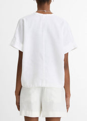 Linen Drawcord-Hem Blouse in Short Sleeve | VINCE Women