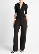 Cotton Elbow-Sleeve Polo Shirt in Short Sleeve | VINCE Women