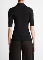 Cotton Elbow-Sleeve Polo Shirt in Short Sleeve | VINCE Women