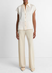 Silk Cap-Sleeve Ruched-Back Blouse in Short Sleeve | VINCE Women