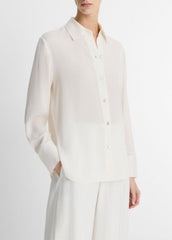 Stretch-Silk Button-Front Blouse in Long Sleeve | VINCE Women