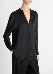 Silk Satin Band-Collar Blouse in Long Sleeve | VINCE Women