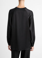 Silk Satin Band-Collar Blouse in Long Sleeve | VINCE Women
