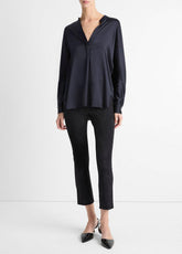 Silk Satin Band-Collar Blouse in Long Sleeve | VINCE Women