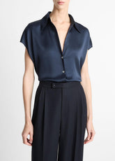 Silk Cap-Sleeve Ruched-Back Blouse in Short Sleeve | VINCE Women