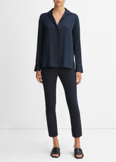 Slim Fitted Stretch-Silk Blouse in Long Sleeve | VINCE Women