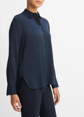 Slim Fitted Stretch-Silk Blouse in Long Sleeve | VINCE Women