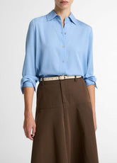 Stretch-Silk Button-Front Blouse in Long Sleeve | VINCE Women