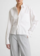 Cotton Cropped Button-Front Shirt in Long Sleeve | VINCE Women
