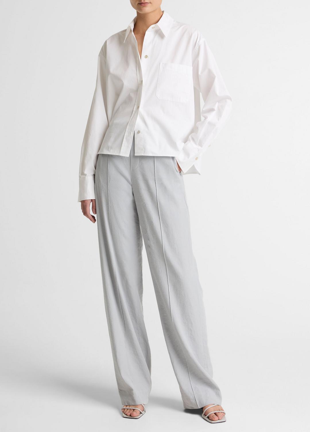 Cotton Cropped Button-Front Shirt in Long Sleeve | VINCE Women