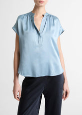 Silk Gathered Cap-Sleeve Blouse in Short Sleeve | VINCE Women