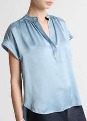 Silk Gathered Cap-Sleeve Blouse in Short Sleeve | VINCE Women