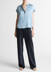 Silk Gathered Cap-Sleeve Blouse in Short Sleeve | VINCE Women