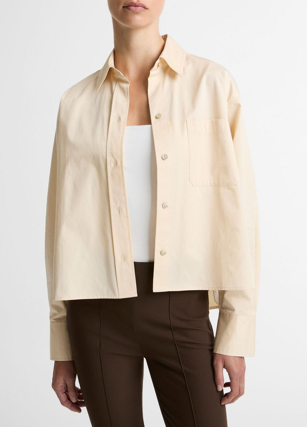 Cotton Cropped Button-Front Shirt in Long Sleeve | VINCE Women