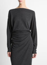 Draped Wool-Blend Slash-Neck Top in Long Sleeve | VINCE Women