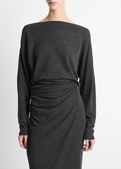 Draped Wool-Blend Slash-Neck Top in Long Sleeve | VINCE Women