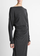 Draped Wool-Blend Slash-Neck Top in Long Sleeve | VINCE Women