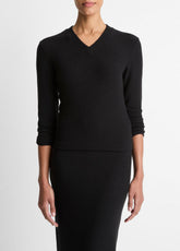 Cozy Rib High V-Neck Top in Long Sleeve | VINCE Women