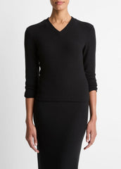 Cozy Rib High V-Neck Top in Long Sleeve | VINCE Women