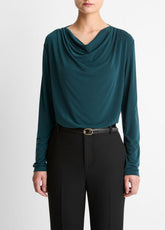 Matte Jersey Cowl-Neck Top in Long Sleeve | VINCE Women