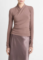 Fixed Wrap Long-Sleeve Top in Long Sleeve | VINCE Women