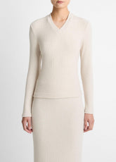 Cozy Rib High V-Neck Top in Long Sleeve | VINCE Women