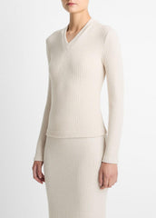 Cozy Rib High V-Neck Top in Long Sleeve | VINCE Women