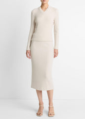 Cozy Rib High V-Neck Top in Long Sleeve | VINCE Women