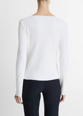 Ribbed Cotton-Blend Slash-Neck Long-Sleeve Top in Long Sleeve | VINCE Women
