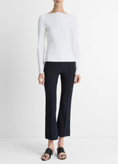Ribbed Cotton-Blend Slash-Neck Long-Sleeve Top in Long Sleeve | VINCE Women