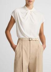 Twist-Neck Matte Jersey Cap-Sleeve Top in Short Sleeve | VINCE Women