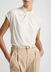 Twist-Neck Matte Jersey Cap-Sleeve Top in Short Sleeve | VINCE Women