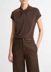 Twist-Neck Matte Jersey Cap-Sleeve Top in Short Sleeve | VINCE Women