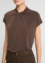 Twist-Neck Matte Jersey Cap-Sleeve Top in Short Sleeve | VINCE Women