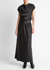 Draped Satin Cowl-Neck Dress in Dresses | VINCE Women