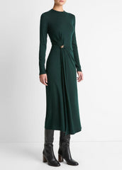 Cinched-Waist Wool-Blend Long-Sleeve Dress in Dresses | VINCE Women