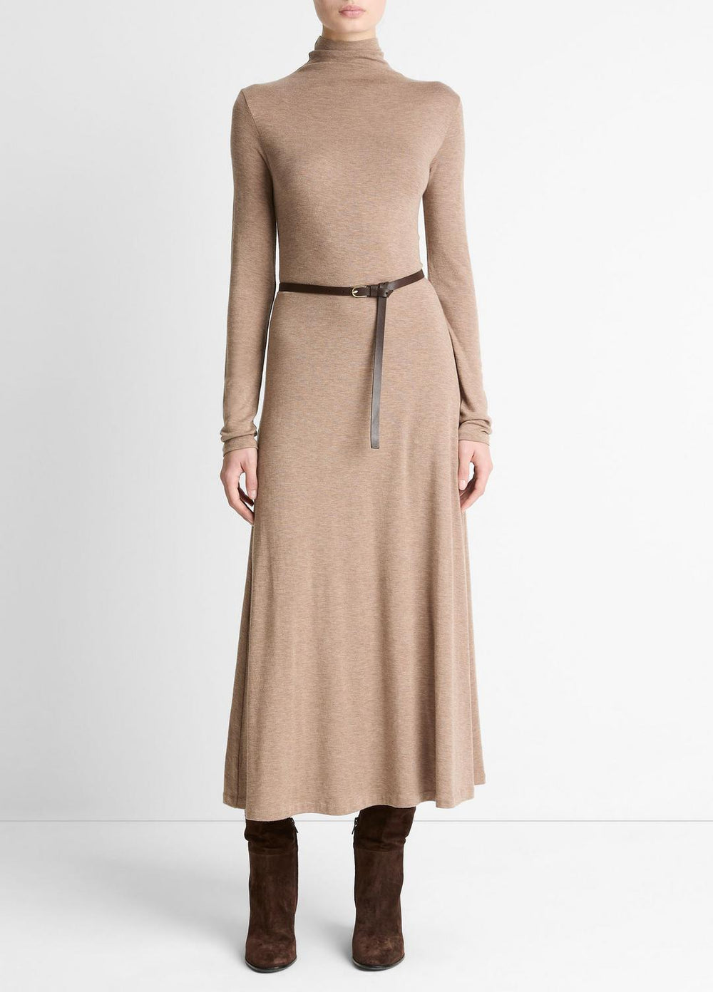 Cozy Jersey Funnel-Neck Long-Sleeve Dress in Dresses | VINCE Women