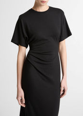 Ruched-Side Matte Jersey Short-Sleeve Dress in Dresses | VINCE Women