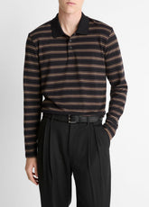 Striped Cotton-Blend Long-Sleeve Polo Shirt in Henleys & Polos | VINCE Men
