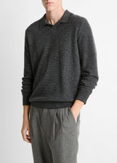 Feed Stripe Plush Cashmere Johnny-Collar Sweater in Cashmere | VINCE Men