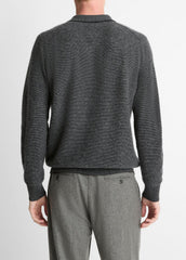 Feed Stripe Plush Cashmere Johnny-Collar Sweater in Cashmere | VINCE Men