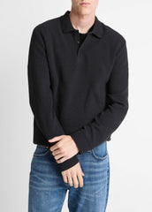 Basket-Weave Cotton Long-Sleeve Polo Shirt in Henleys & Polos | VINCE Men