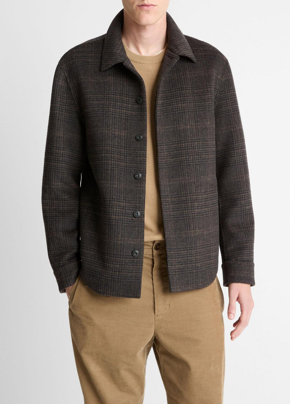 Plaid Splittable Wool-Blend Shirt Jacket in Shirt Jackets | VINCE Men