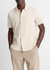 Jacquard-Knit Cotton Short-Sleeve Button-Front Shirt in Short Sleeve | VINCE Men