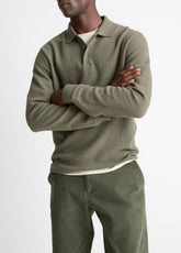 Basket-Weave Cotton Long-Sleeve Polo Shirt in Henleys & Polos | VINCE Men