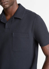Seersucker-Knit Stretch-Cotton Short-Sleeve Johnny-Collar Shirt in Short Sleeve | VINCE Men
