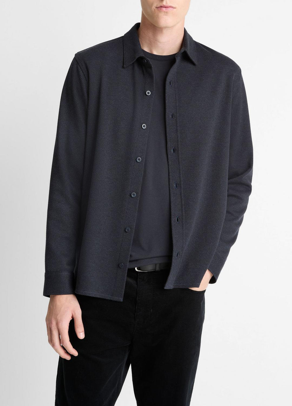 Herringbone Cotton-Blend Button-Front Shirt in Long Sleeve | VINCE Men