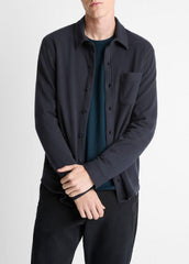 Knit Cotton-Blend Button-Front Shirt in Long Sleeve | VINCE Men